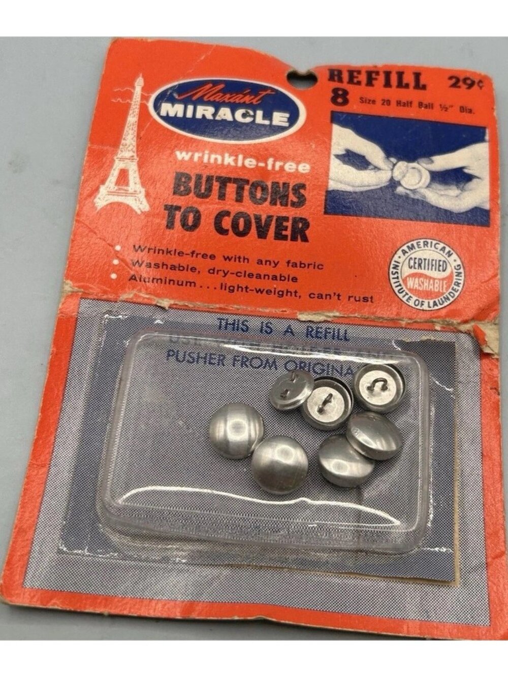 Vintage Maxant Miracle Buttons to Cover-Refill-6 Size 20-Half Bail 1/2” READ